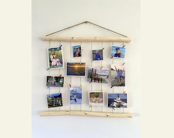 Birch Twig Photo Display: Handmade Memory Frame with Mini Pegs