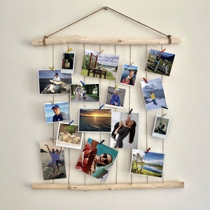 Twine Photo Display with Mini Pegs Natural Wood Photo Frame Vertical Pictures Display Photo Memory Frame Wall Decor Photo Gifts