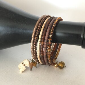Felted Bead Bracelet in Browns with Interesting Spacer Beads