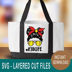 Kid Life SVG Layered Cut Files for Cricut & Silhouette / Girl With Yellow Softball Sunglasses And Red Bow/ SVG/ Instant Download