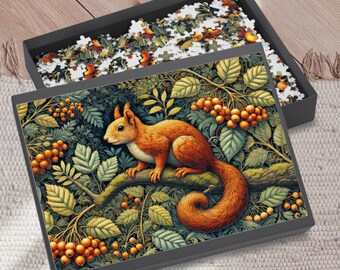Woodland Squirrel Jigsaw Puzzle: Morris-Style Vintage Forest Art