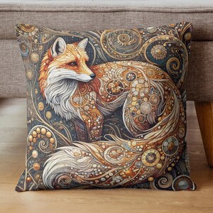 Klimt-Style Fox Pillow Cover: Boho Home Decor, Animal Lover Gift