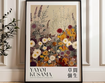 Yayoi Kusama Inspired Wildflower Print: Japanese Minimalist Autumn Art