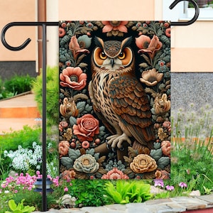 Botanical Owl Garden Flag, Colorful Floral Outdoor Decor, Seasonal Yard Art, Home & Garden Sign, Bird Lover Gift