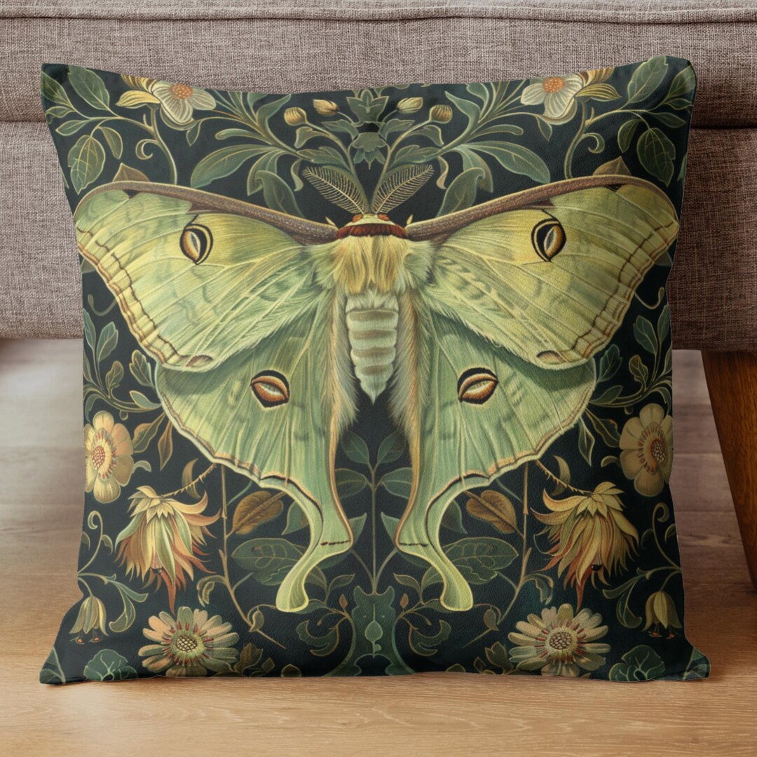 Luna Moth Pillow Vintage Botanical Moth Cushion, William Morris Style ...