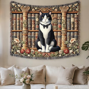 Cat Lover Woven Blanket: Library Tapestry Throw, USA Made