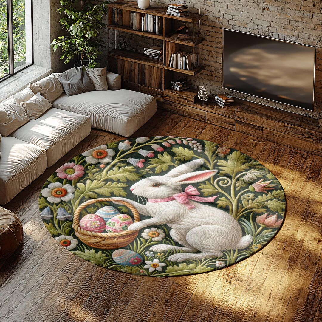 Easter Rug Design Bunny Easter Egg Rug: Pink Bow, Floral Spring Decor - Etsy