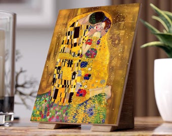 The Kiss ceramic tile | Gustav Klimt Inspired Romantic Art Nouveau Couple Decor