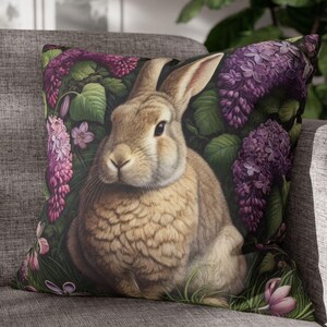 Morris-Style Blooming Lilac Bunny Pillow, Rabbit Home Accent, Floral Rabbit Pillow, Animal Lover Gift