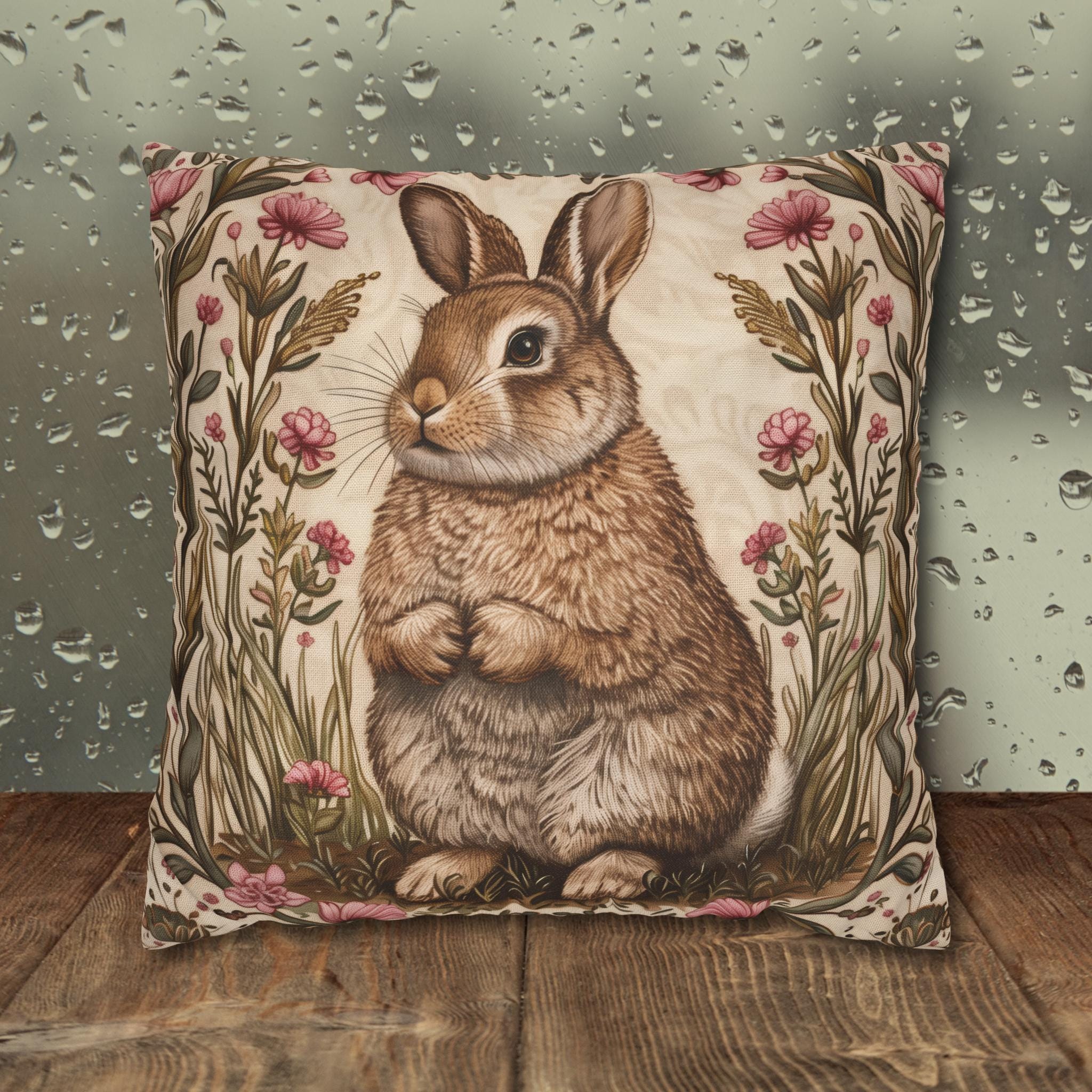 William Morris Inspired Bunny Pillow, Vintage Floral Rabbit Cushion ...