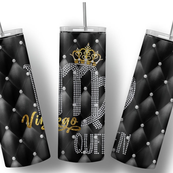 Virgo Queen Zodiac Diamond Straight Tapered 20oz Skinny Tumbler Design Digital Download PNG sublimation Wrap