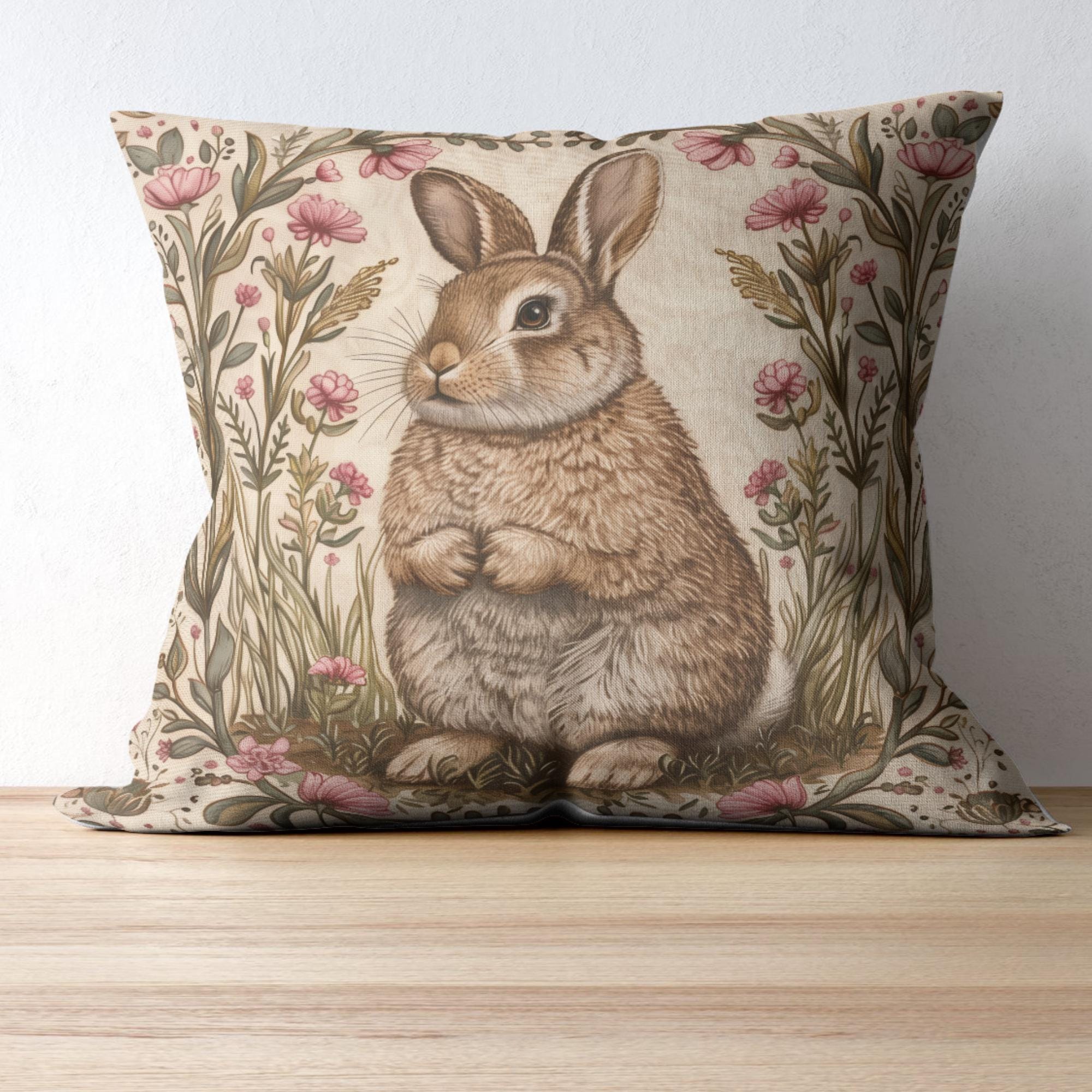 William Morris Inspired Bunny Pillow, Vintage Floral Rabbit Cushion ...