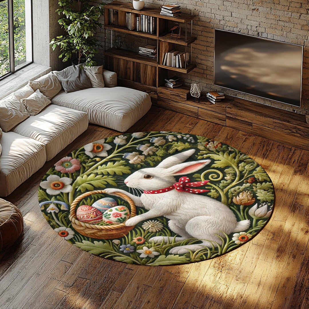 Round Easter Rug Bunny Easter Egg Round Rug: Spring Floral Home Decor - Etsy