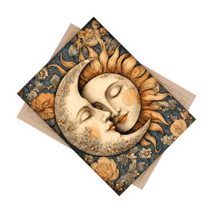 Celestial Sun & Moon 6x8 Ceramic Art Tile, Art Nouveau Boho Wall Decor image 6