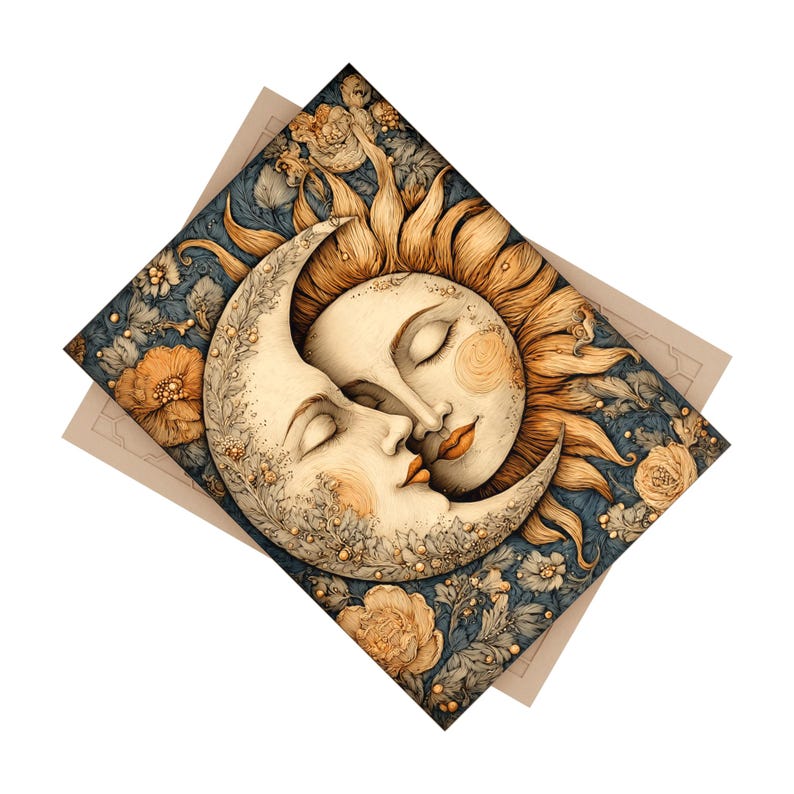 Celestial Sun & Moon 6x8 Ceramic Art Tile, Art Nouveau Boho Wall Decor image 6