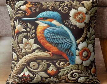 Kingfisher Pillow: Morris-Style Botanical Accent Cushion