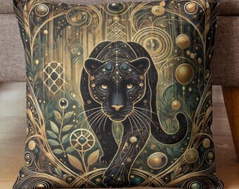 Klimt-Style Panther Pillow: Bohemian Home Decor