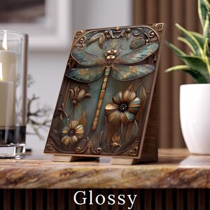 Art Nouveau Dragonfly 6x8 Ceramic Art Tile, Vintage Botanical Wall Decor image 2