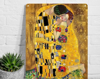 Gustav Klimt The Kiss Metal Wall Art, Gold Romantic Decor (12x16 in)