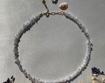 Purple agate necklace | semi-precious stone necklace | pearl necklace | light blue pearl necklace | gold-plated clasp | silver-plated | agate