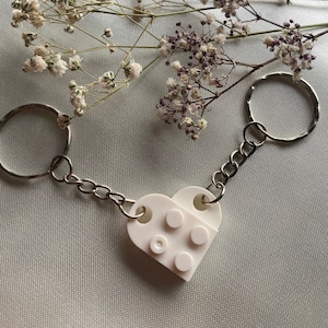 Silber Partner Freundschaft Herz Schlüsselanhänger mit zwei Bausteinen | Geschenk für Freund/Freundin/beste Freundin Valentinstag
