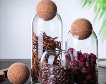 Glass Storage Jars ,Airtight round Cork ball Lid,for Kitchen Counter/Home Décor storage,Bath Organize, Tea Can ,Coffee, Candy ,Nuts, sugar