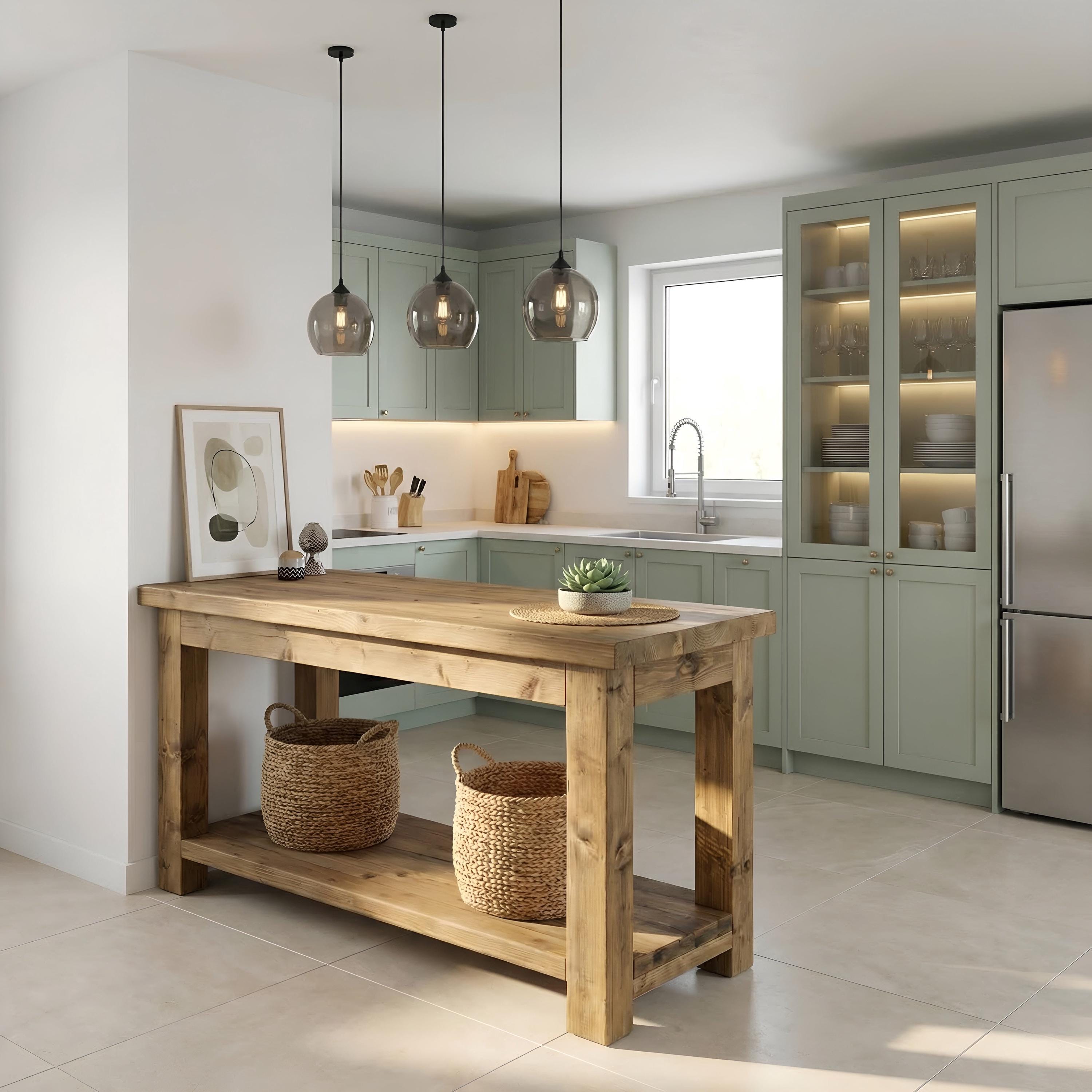 ISLAND - Rustic Kitchen Island Solid Wood Table - Etsy UK