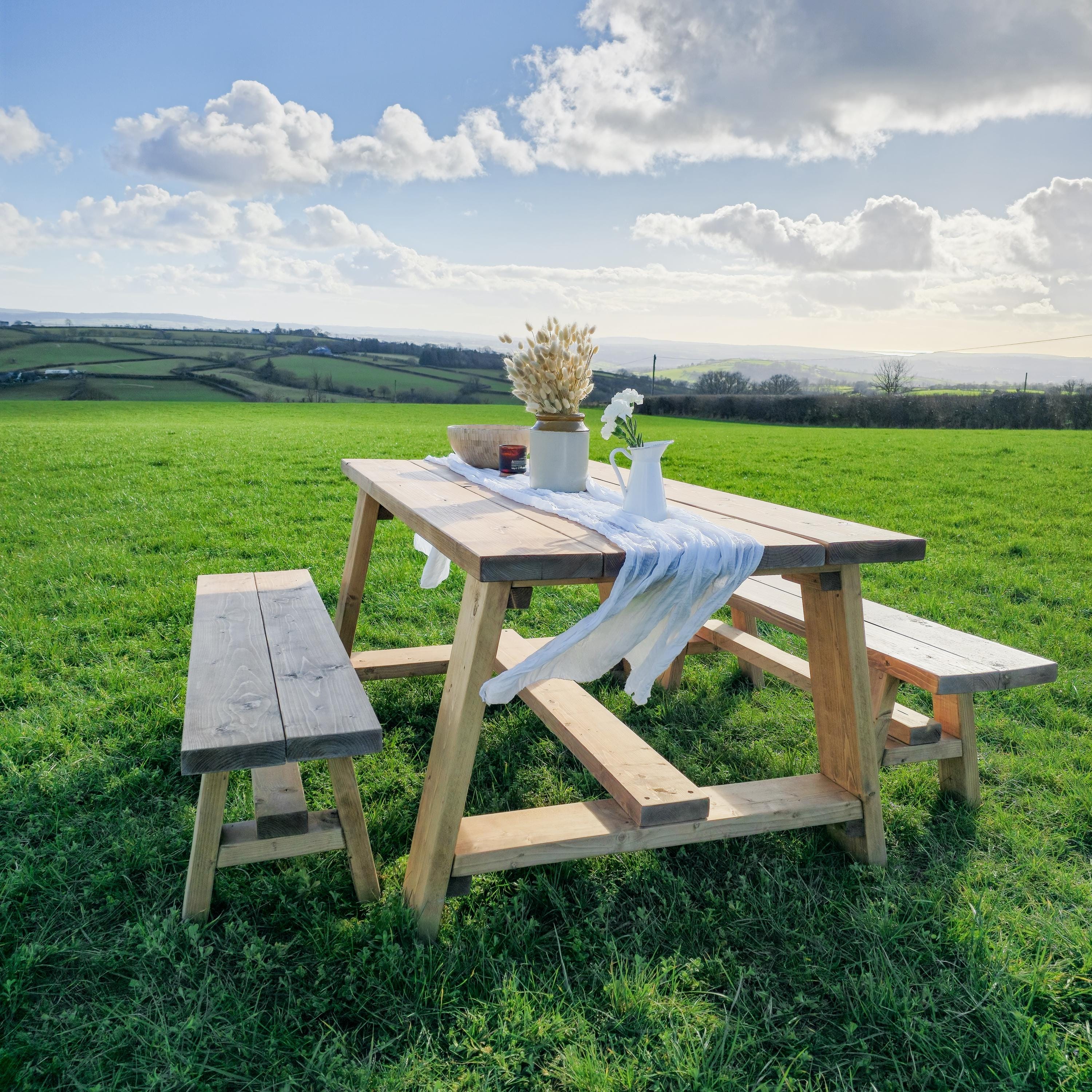 Handmade Rustic Solid Wood Outdoor Dining Table With Benches - Etsy UK