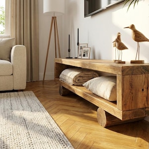 Handmade Rustic Solid Wood TV Unit: Timber Media Console