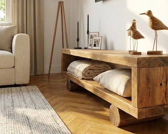 Handmade Rustic Solid Wood TV Unit: Timber Media Console