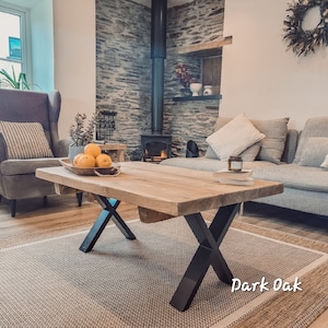 RITA Rustic Coffee Table With Metal Cross Legs