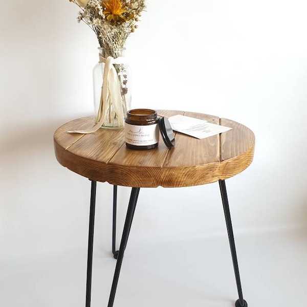 OLVA Wooden Round Coffee Table With Hairpin Legs