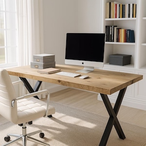 Study Desk / Table With X Cross Metal Legs / Wooden Desk / Rustic Table