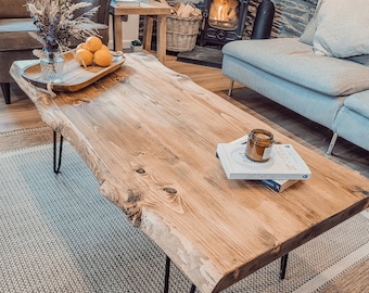 VENA Waney / Live Edge Dark Oak Coffee Table Rustic Solid Wood / Handmade
