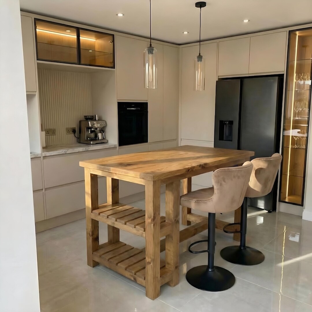 NORVIK Solid Wood Kitchen Island With Shelf / Breakfast Bar - Etsy UK