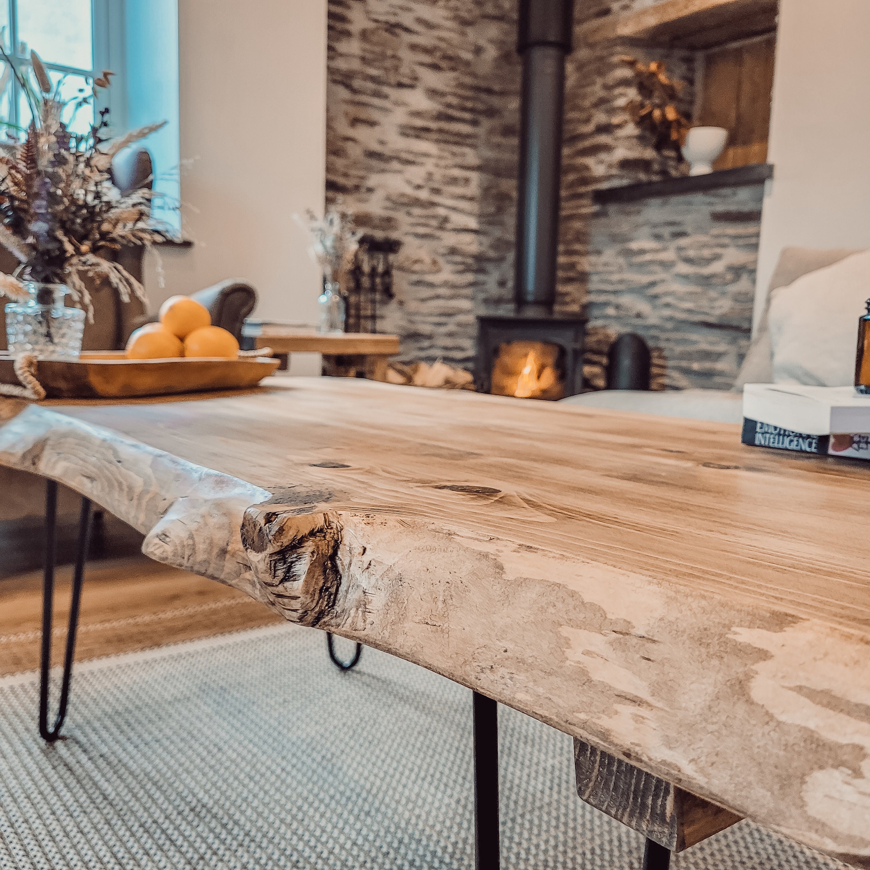 VENA Waney / Live Edge Dark Oak Coffee Table Rustic Solid
