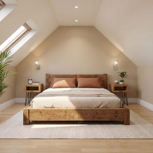 Ashbourne Bed Frame 30cm High / Chunky Solid Rustic Pine Bed with Headboard