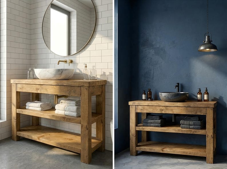 TERO Solid Wood Bathroom Vanity With Shelf Bild 12