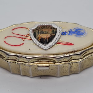 Vintage Souvenir Colarado Moose Badge Compact Trinket Ring Pill Snuff Box - 6cm in Length