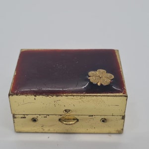 Stunning Gold Tone Metal Vintage Compact Trinket Ring Pill Box 4cm length