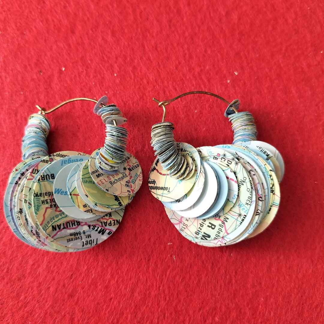 Vintage Map Hoop Earrings - Etsy
