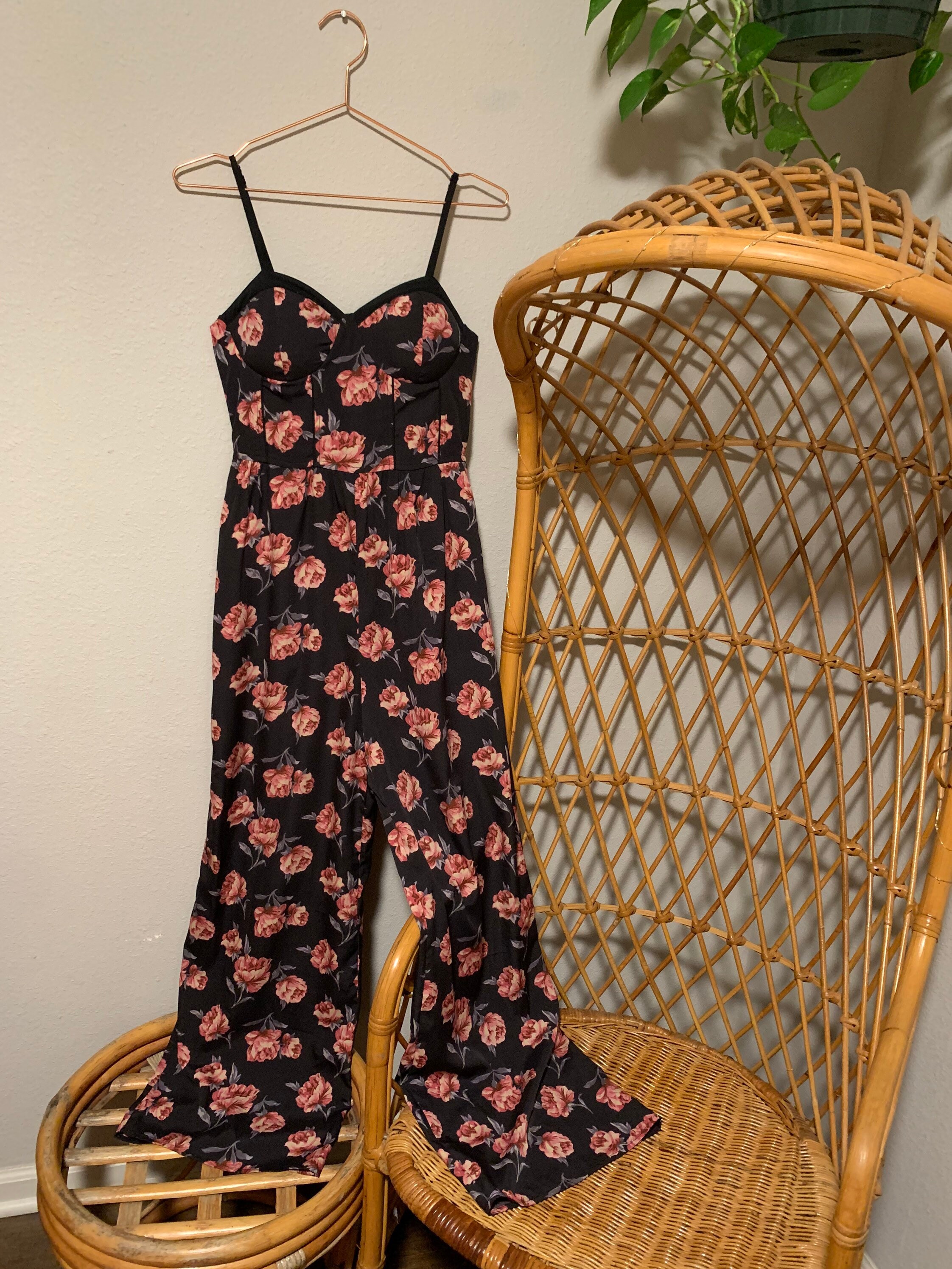 Small Navy Floral Jumpsuit Outfit Preloved Vintage Retro Etsy