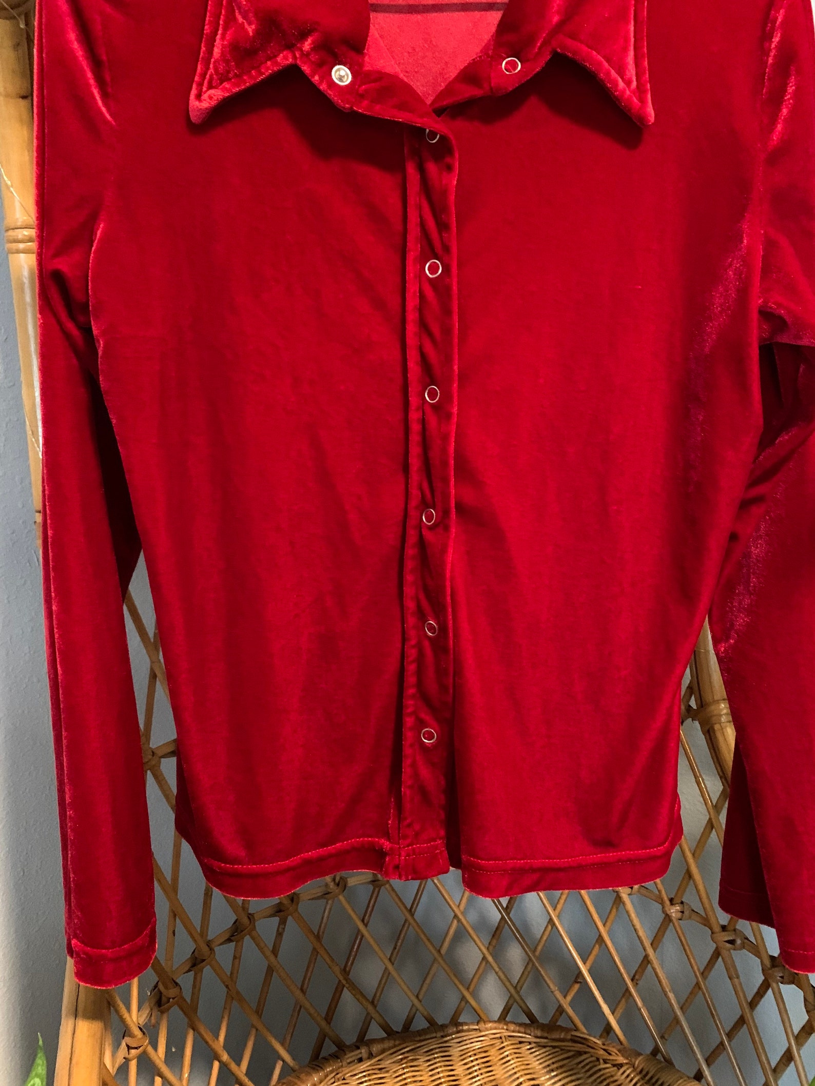 Red Velvet Collared Shirt Long Sleeve Top Blouse or Layering | Etsy