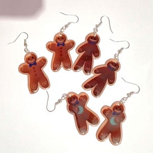 Gingerbread Dangle Earrings | 3 Variations | Handmade Christmas Jewelry | Shrink Plastic with UV Resin Finish | Festive Holiday Accessories
