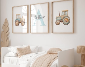 Personalised Tractor Prints, Boys Bedroom Decor, Nursery Wall Art, Blue Nursery Decor