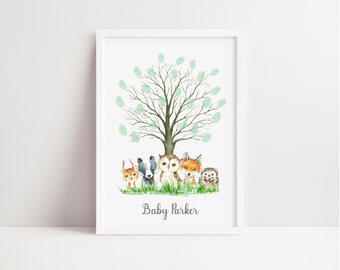 Baby Shower Fingerprint Print, Baby Shower Fingerprint Guestbook, Baby Shower Gifts, Baby Shower Woodland Animals Print, Owl Baby Shower