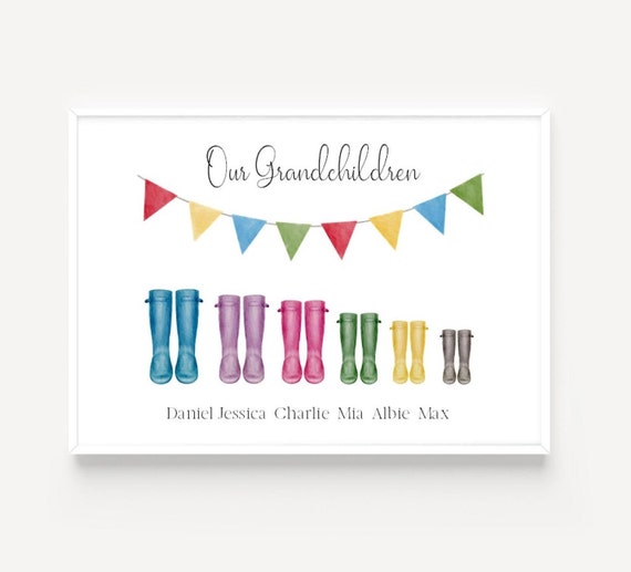Family Wellington Boot Print, Welly Print, Personalised Family Print,  Wellie Boots Family Print, Family Gifts, Our Grandchildren