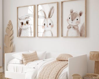 Neutral Nursery Prints, Woodland Animal Decor, Woodland Nursery Decor, Woodland Animals