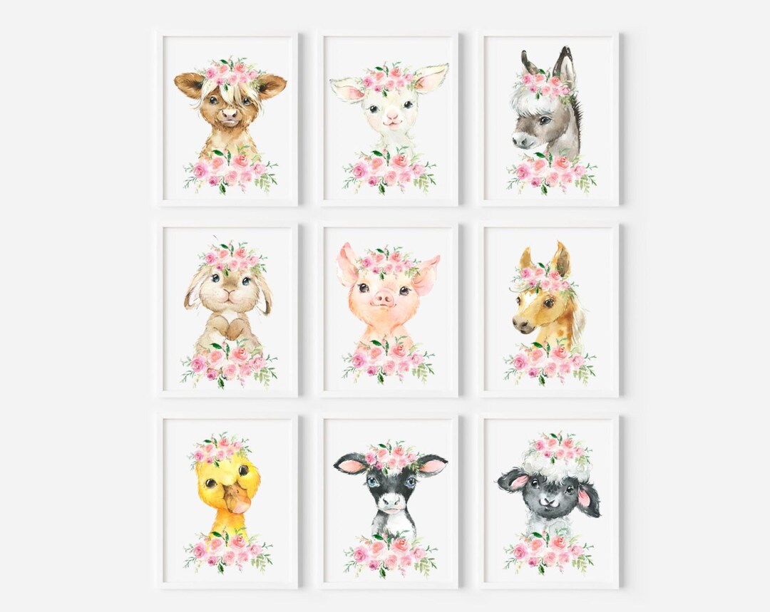 Farm Animal Prints, Farmyard Animal Prints, Nursery Prints, Girls