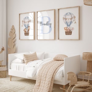 Hot Air Balloon Prints, Hot Air Balloon Nursery, Nursery Decor, Hot Air Balloon Baby, Baby Shower Gift, Blue Hot Air Balloon Prints